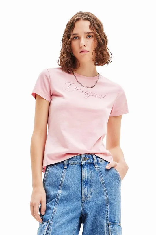 ροζ Βαμβακερό μπλουζάκι Desigual Γυναικεία