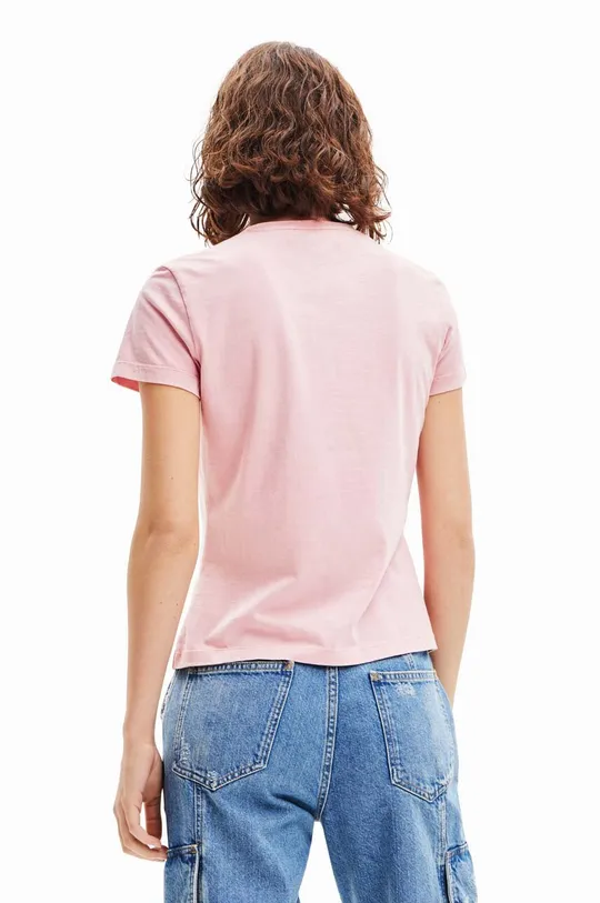 Βαμβακερό μπλουζάκι Desigual ροζ