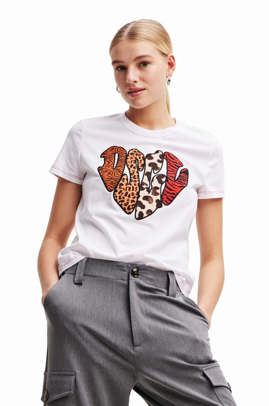 Desigual tricou din bumbac print alb 23WWTKBR