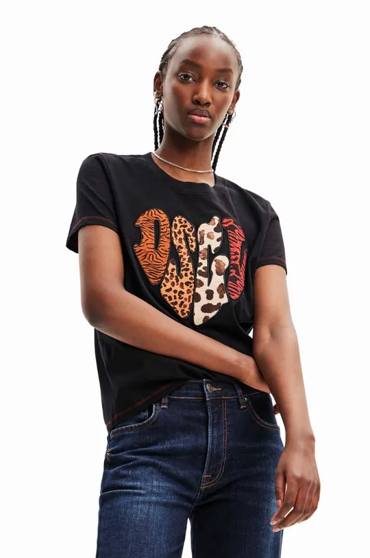 μαύρο Βαμβακερό μπλουζάκι Desigual Γυναικεία