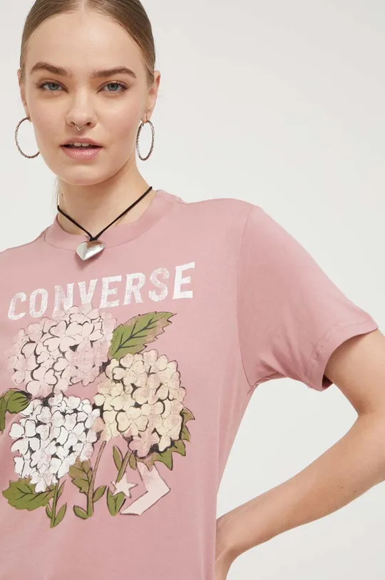 różowy Converse t-shirt bawełniany Damski