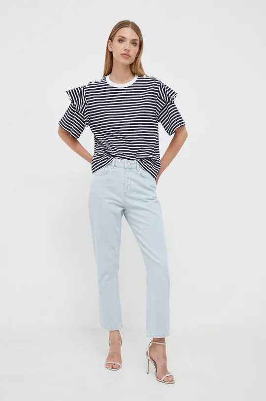 Bombažna kratka majica Custommade mornarsko modra