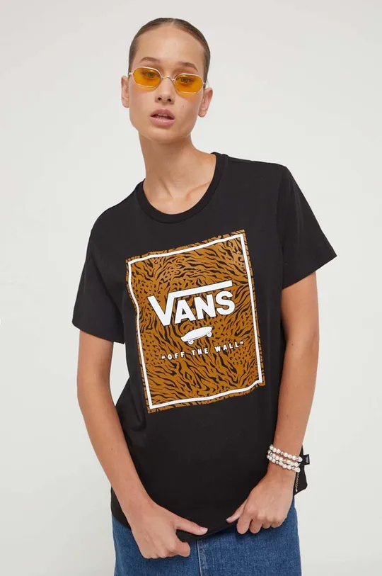 μαύρο Βαμβακερό μπλουζάκι Vans Γυναικεία