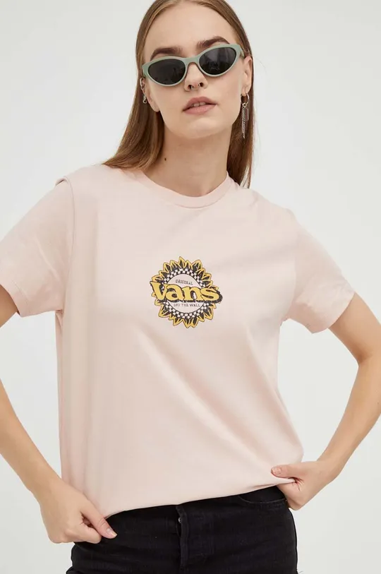 розовый Хлопковая футболка Vans Женский