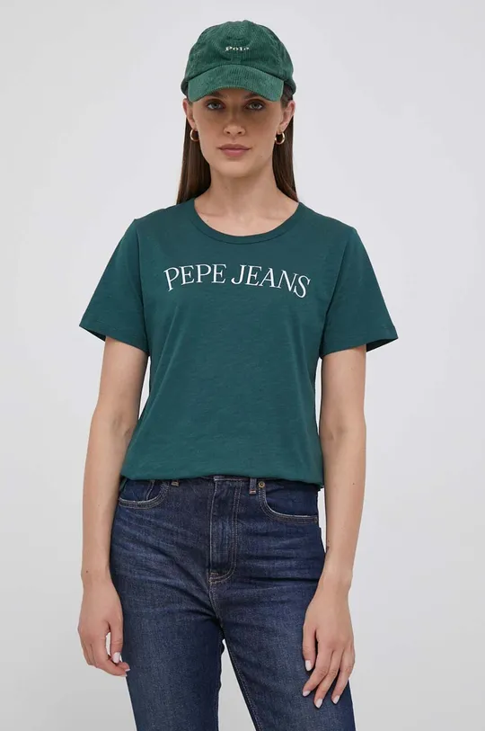 zelena Bombažna kratka majica Pepe Jeans Ženski