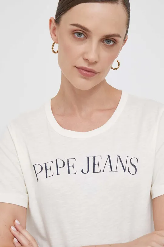 μπεζ Βαμβακερό μπλουζάκι Pepe Jeans