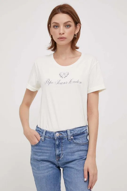 beżowy Pepe Jeans t-shirt bawełniany Vivian