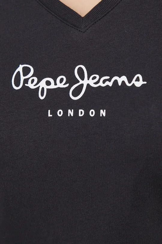 μαύρο Βαμβακερό μπλουζάκι Pepe Jeans Wendys