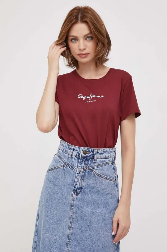 burgundské Bavlnené tričko Pepe Jeans Wendys