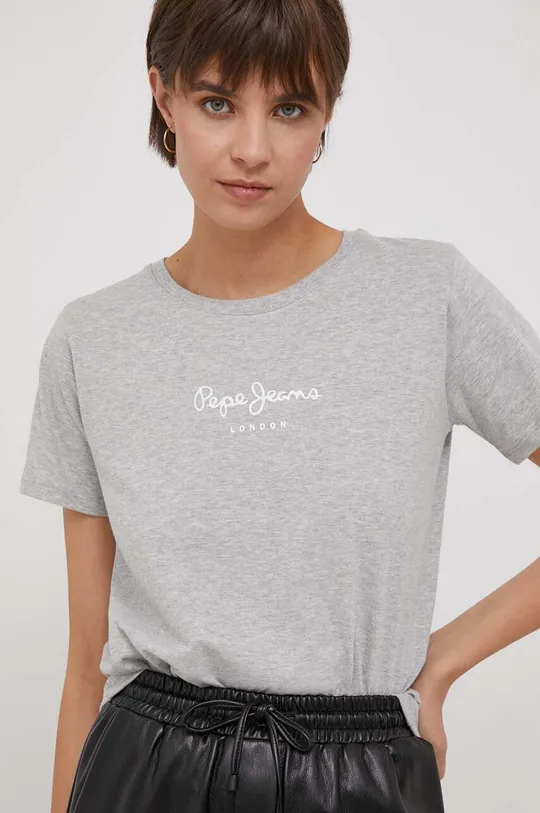 γκρί Βαμβακερό μπλουζάκι Pepe Jeans Γυναικεία