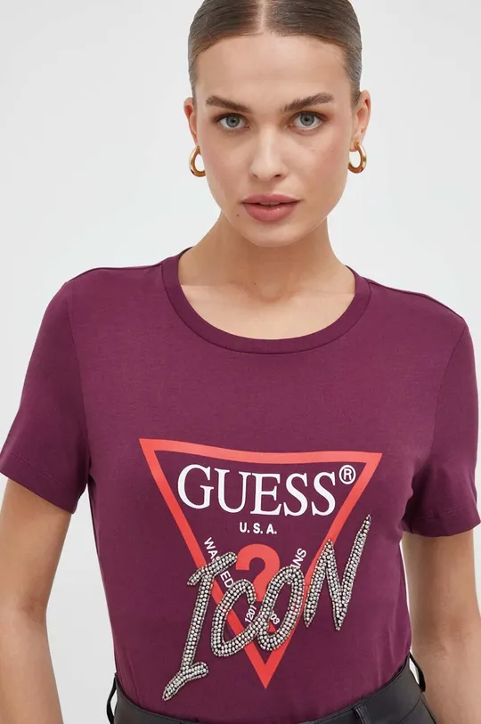 фиолетовой Хлопковая футболка Guess Женский