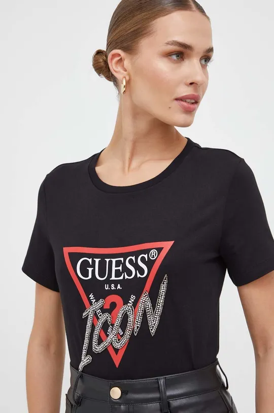 μαύρο Βαμβακερό μπλουζάκι Guess Γυναικεία