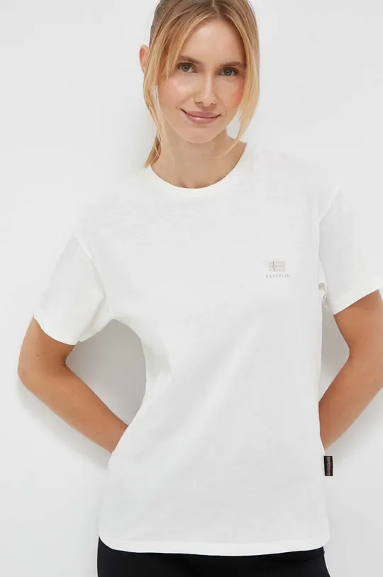 beżowy Napapijri t-shirt bawełniany S-Nina Damski