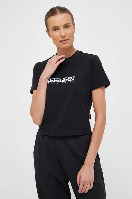 μαύρο Βαμβακερό μπλουζάκι Napapijri Γυναικεία