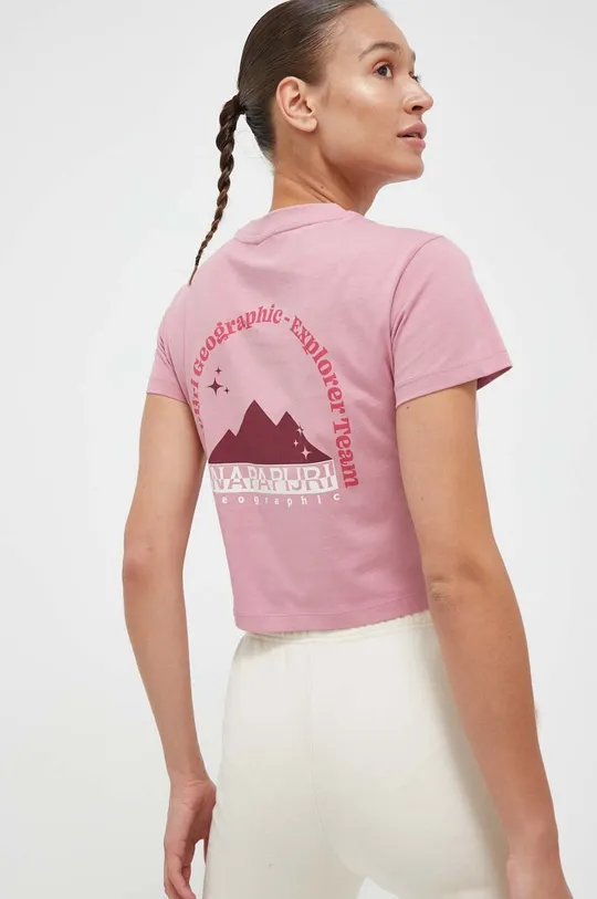 różowy Napapijri t-shirt bawełniany Damski