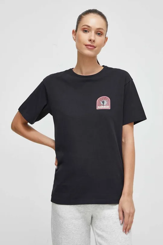 črna Bombažna kratka majica Napapijri Ženski