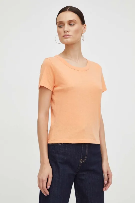 pomarańczowy American Vintage t-shirt bawełniany T-SHIRT MC COL ROND Damski