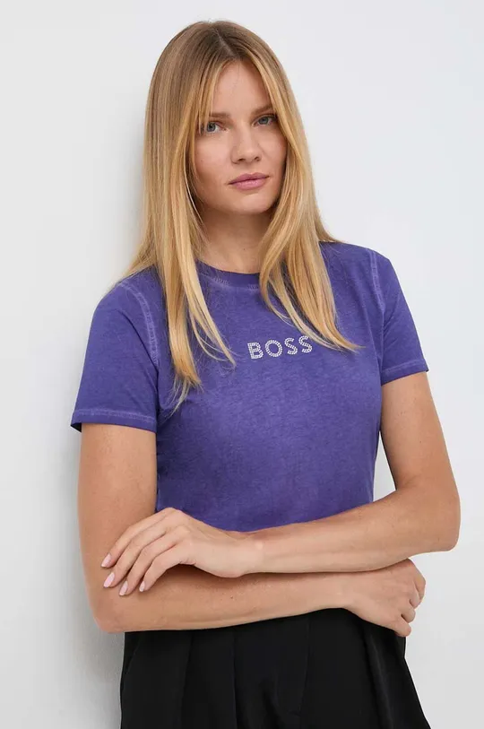 μωβ Βαμβακερό μπλουζάκι Boss Orange BOSS ORANGE Γυναικεία