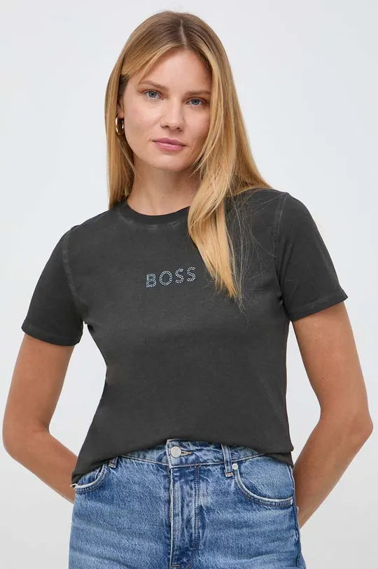 szary Boss Orange t-shirt bawełniany BOSS ORANGE Damski