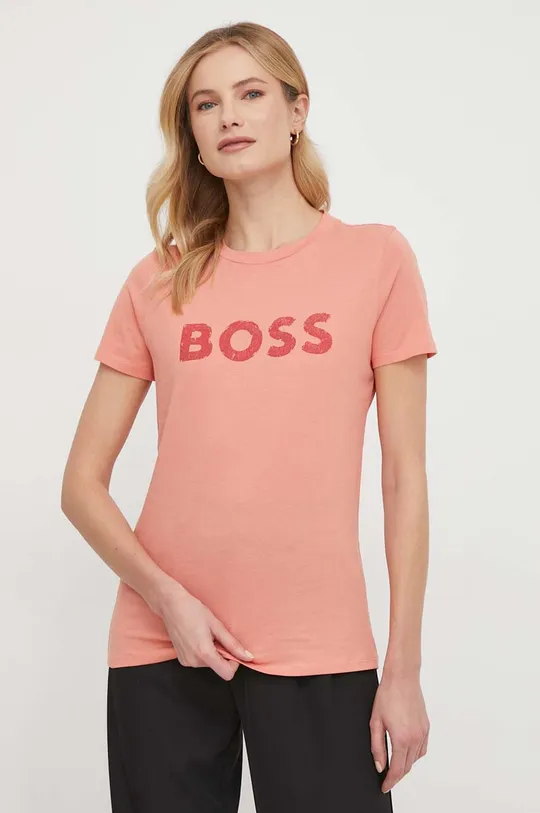oranžová Bavlnené tričko BOSS ORANGE Dámsky