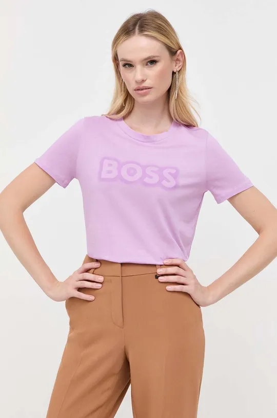 ružová Bavlnené tričko Boss Orange BOSS ORANGE Dámsky