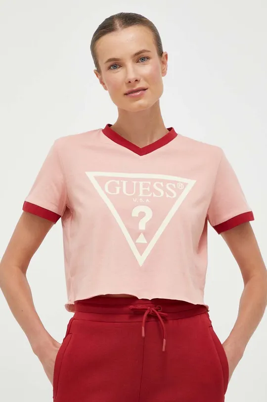 ružová Bavlnené tričko Guess Dámsky