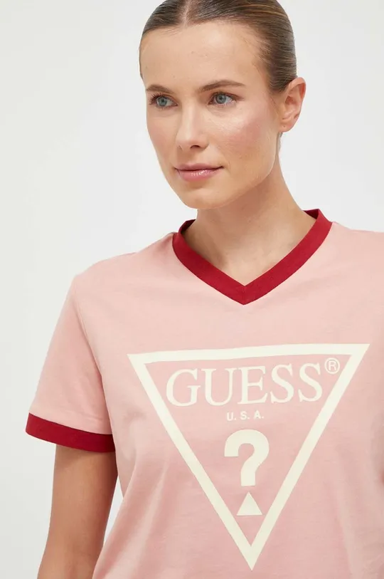 Bavlnené tričko Guess ružová