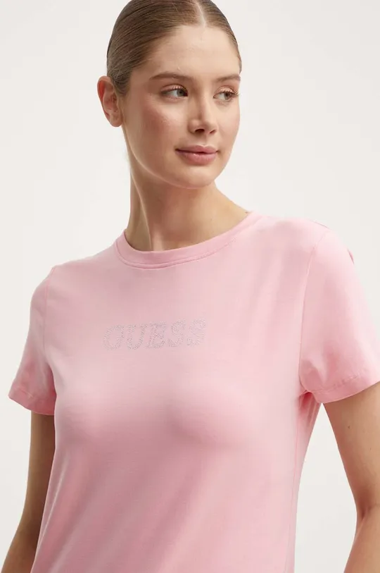 różowy Guess t-shirt BRIANA Damski