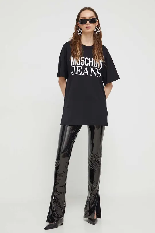 Βαμβακερό μπλουζάκι Moschino Jeans μαύρο