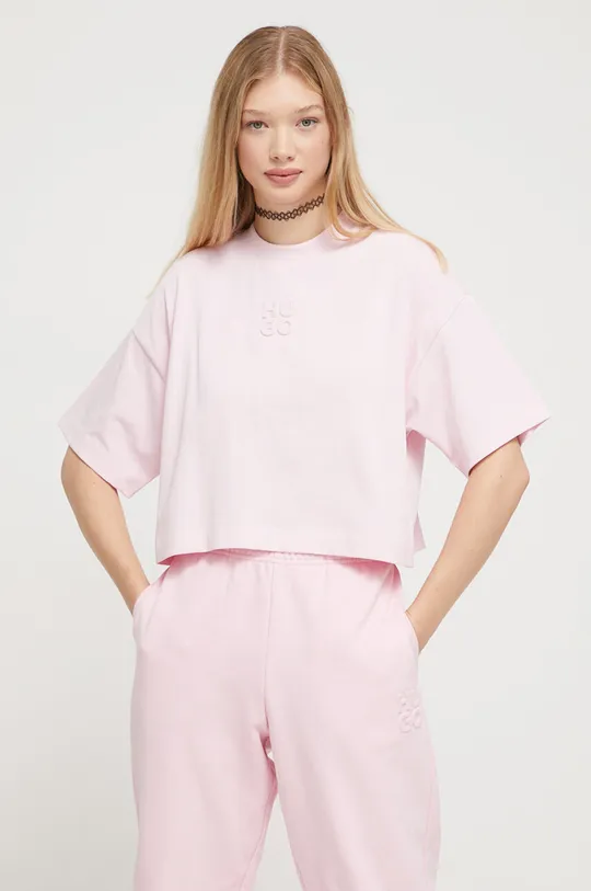 ružová Bavlnené tričko HUGO Dámsky