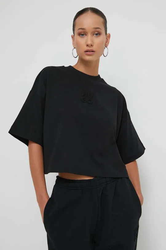 μαύρο Βαμβακερό μπλουζάκι HUGO Γυναικεία