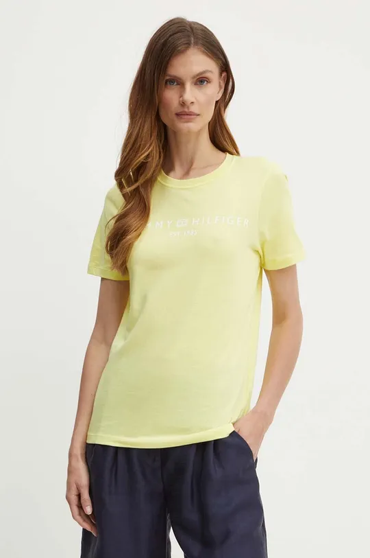 żółty Tommy Hilfiger t-shirt bawełniany Damski