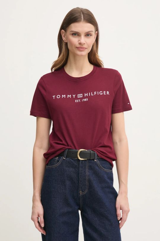 Tommy Hilfiger t-shirt bawełniany bordowy WW0WW40276