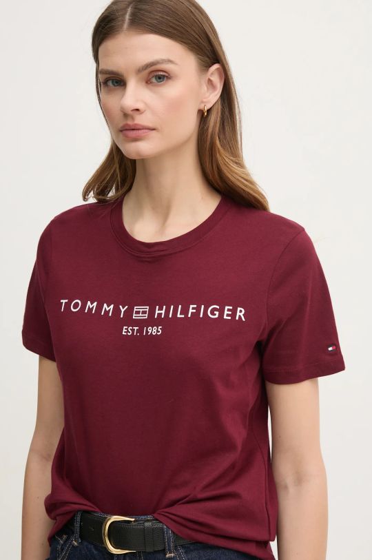 Tommy Hilfiger t-shirt bawełniany bordowy WW0WW40276