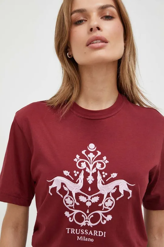 burgundské Bavlnené tričko Trussardi