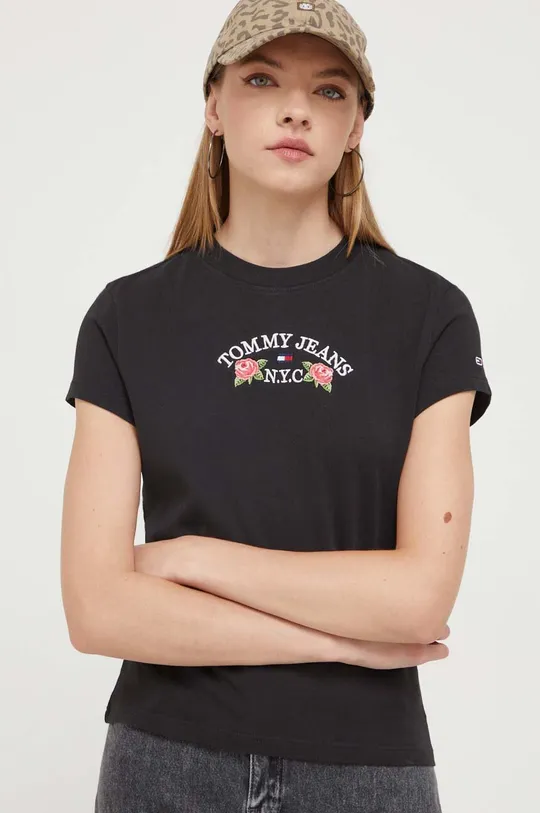 μαύρο Βαμβακερό μπλουζάκι Tommy Jeans