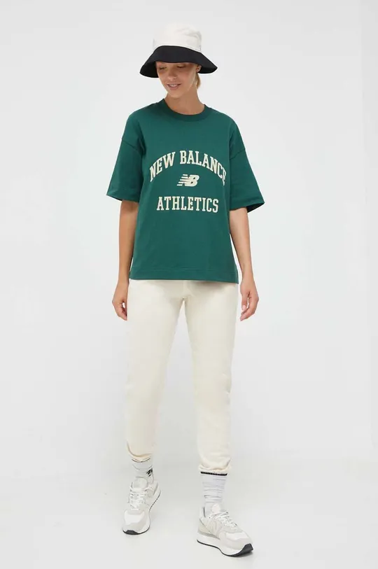 Хлопковая футболка New Balance зелёный