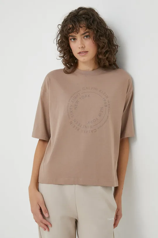 καφέ Βαμβακερό μπλουζάκι Calvin Klein Γυναικεία