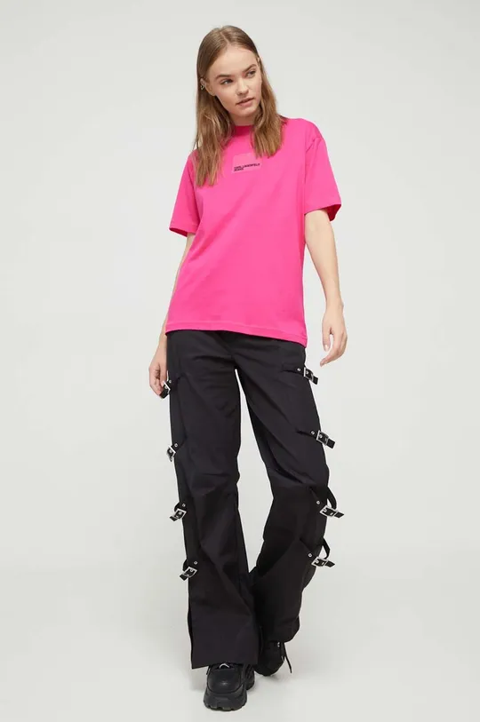 Βαμβακερό μπλουζάκι Karl Lagerfeld Jeans ροζ