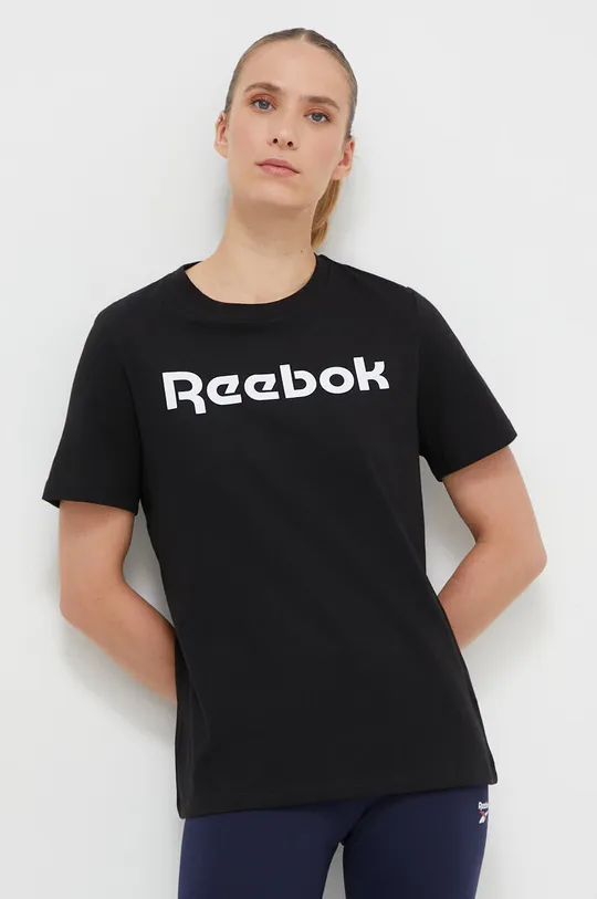 črna Bombažna kratka majica Reebok Ženski