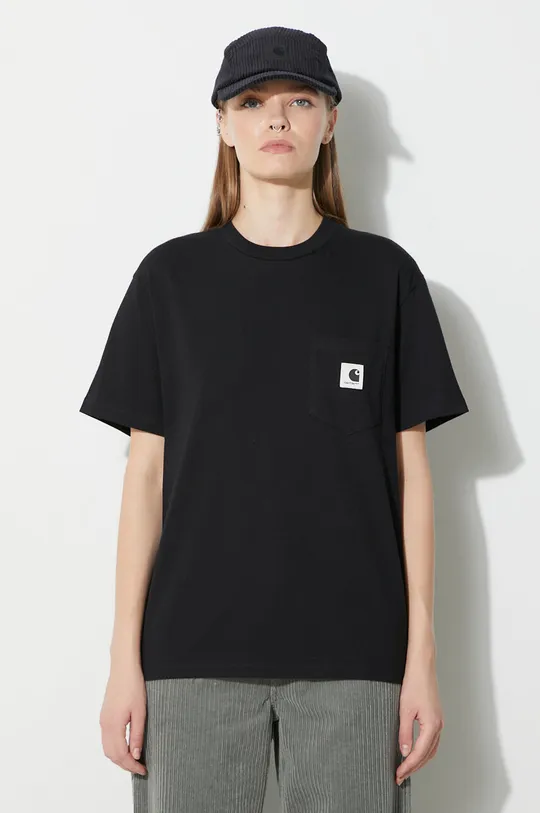 czarny Carhartt WIP t-shirt bawełniany S/S Pocket T-Shirt Damski