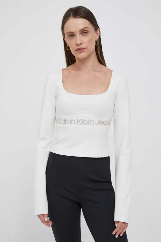 béžová Tričko s dlhým rukávom Calvin Klein Jeans Dámsky