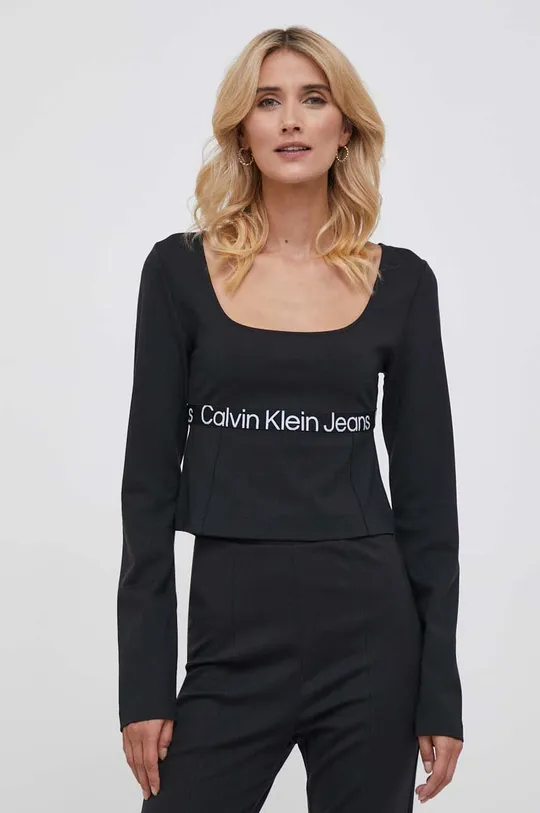 crna Majica dugih rukava Calvin Klein Jeans Ženski