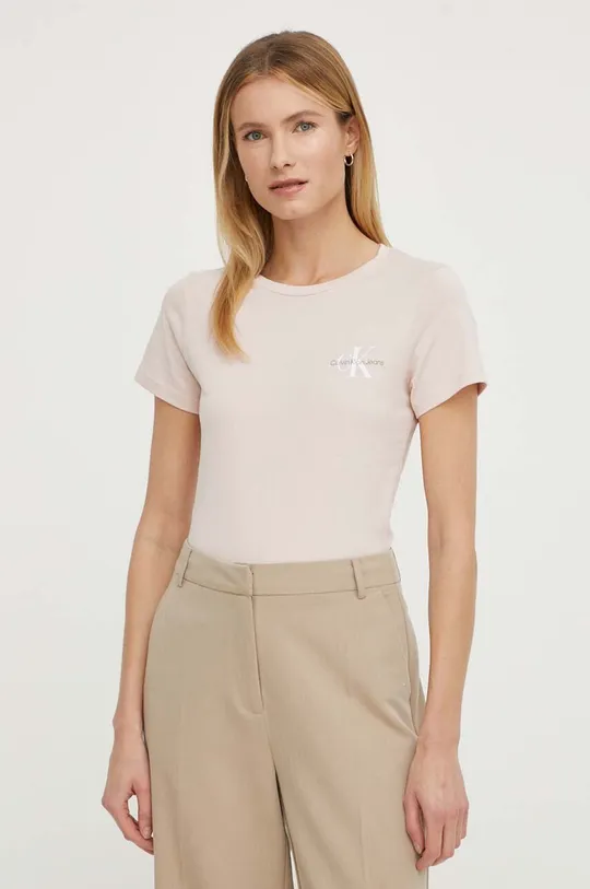 roza Bombažna kratka majica Calvin Klein Jeans 2-pack Ženski