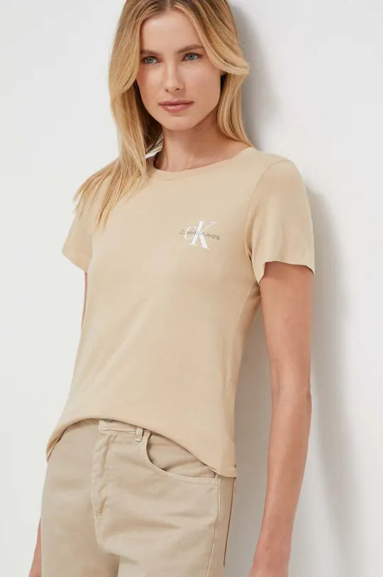 μπεζ Βαμβακερό μπλουζάκι Calvin Klein Jeans 2-pack Γυναικεία
