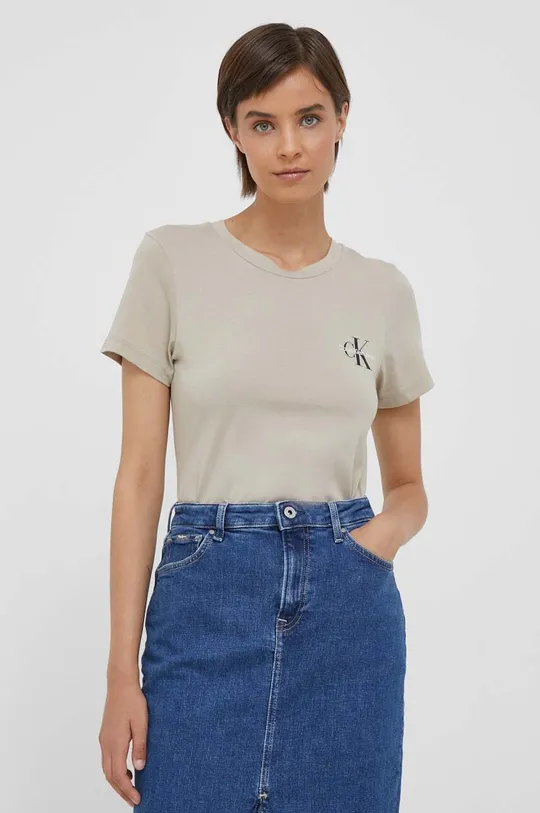 beżowy Calvin Klein Jeans t-shirt bawełniany 2-pack Damski