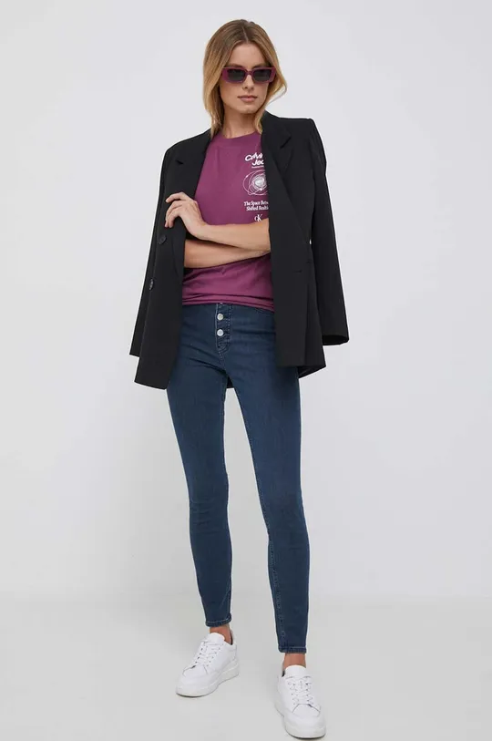 Bombažna kratka majica Calvin Klein Jeans vijolična