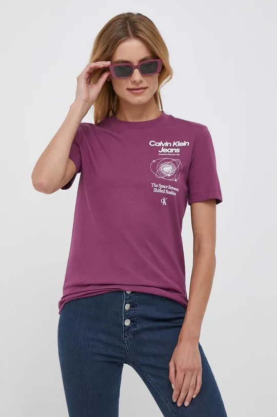 vijolična Bombažna kratka majica Calvin Klein Jeans