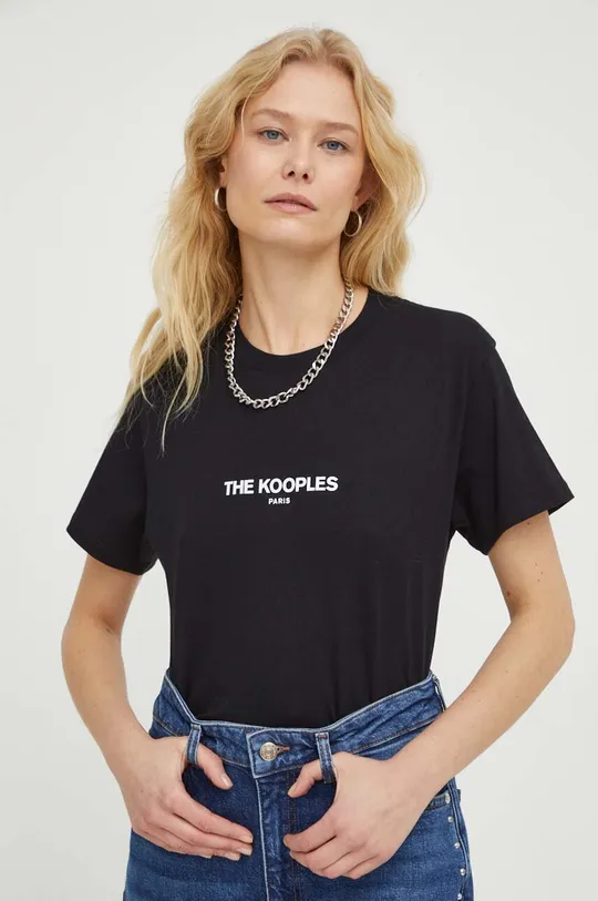 črna Bombažna kratka majica The Kooples Ženski