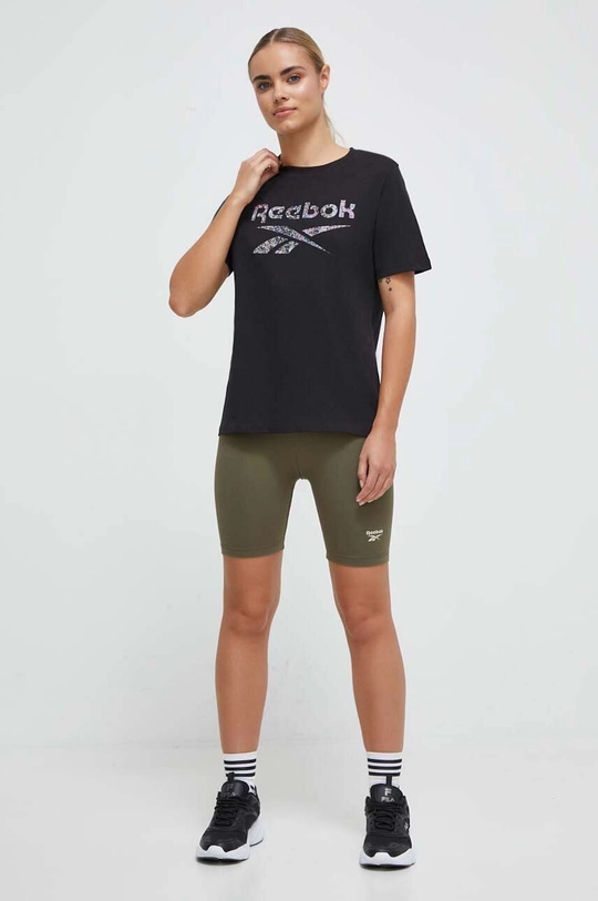 Βαμβακερό μπλουζάκι Reebok 100034760 μαύρο AW23